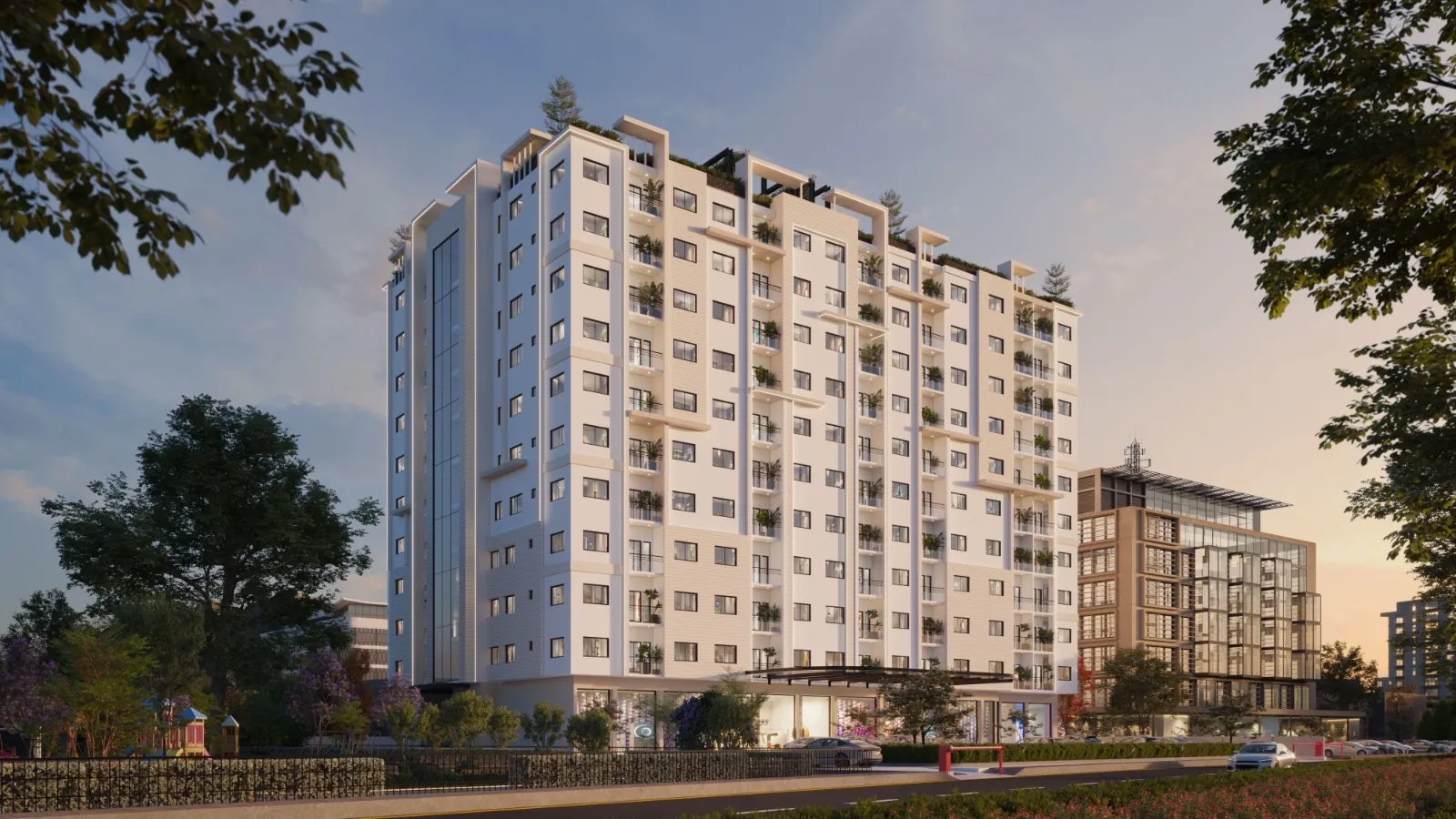 Akbar Vista architectural render at dusk